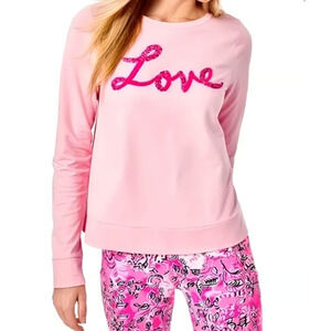 Lilly Pulitzer Pink Blossom LOVE RAMI SWEATSHIRT 100% Cotton Pullover Size XL